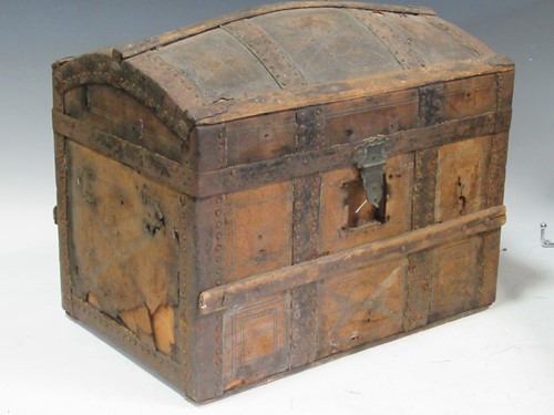 Lot 66 - A 19th century small dome topped leather clad...