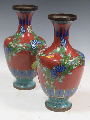Lot 68 - A pair of Chinese floral design cloisonné...