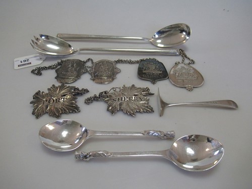 Lot 261 - Six silver decanter labels, together with some...