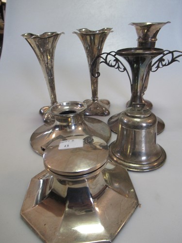 Lot 273 - A set of 4 silver vases, a pair of silver...