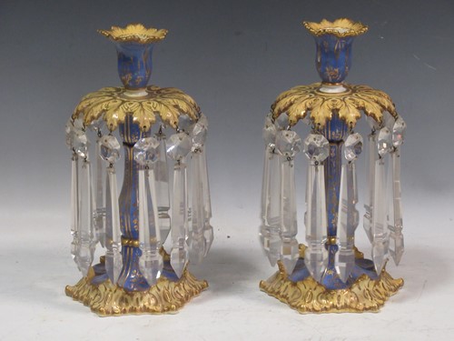 Lot 102 - A pair of Ridgeway porcleain candle lustres,...