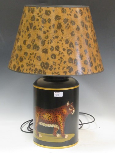 Lot 129 - A Woolpit Interiors toleware lamp decorated...