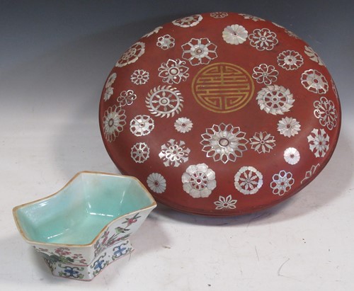 Lot 123 - A Chinese lacquered and mother of pearl inlay...