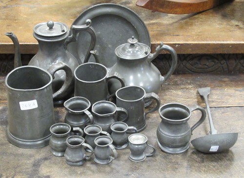 Lot 268A - A collection of pewter to include teapot,...