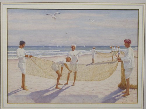 Lot 323 - L.J. Scoop Arab fishermen on the beach,...