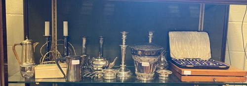 Lot 291A - A pair of plated candlesticks with tapered...