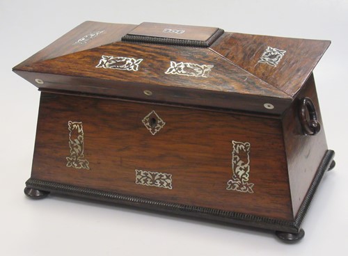 Lot 203 - A Regency rosewood and mother of pearl tea...