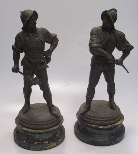 Lot 207 - A pair of spelter figures of soldiers, 36cm...