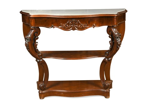 Lot 612 - A Victorian walnut marble top console table