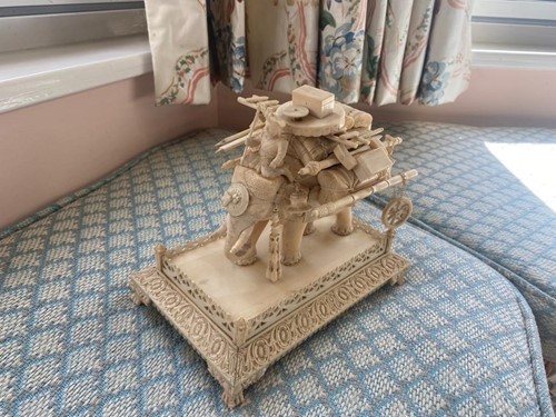 Lot 187 - A 19th Century Indian carved ivory elephant...