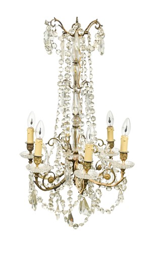 Lot 636 - A six branch ceiling chandelier, 20th century