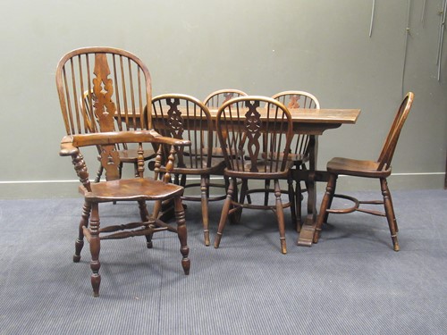 Lot 529 - A matched set of six ash and elm Windsor...