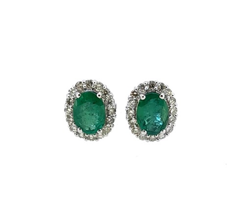 Lot 279 - A pair of emerald and diamond ear studs