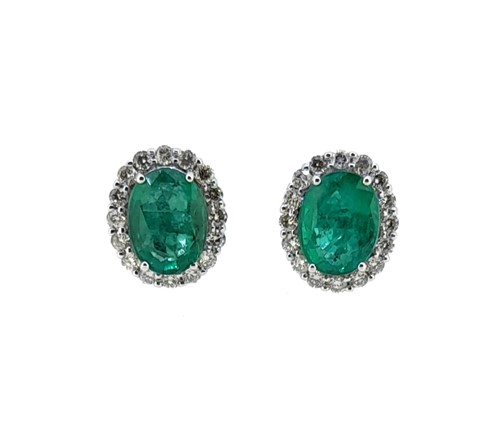Lot 278 - A pair of emerald and diamond ear studs