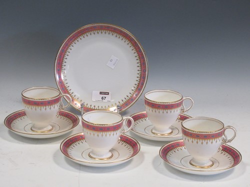 Lot 67 - Copeland pink and blue rimmed tea service,...