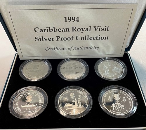 Lot 143 - Royal Mint Caribbean Royal Visit 1994, six...