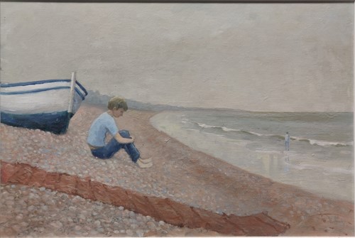 Lot 372 - A beach scene oil on board 51 x 76cm
