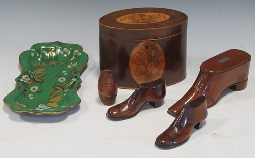 Lot 4 - A small inlaid tea caddy, together with a...