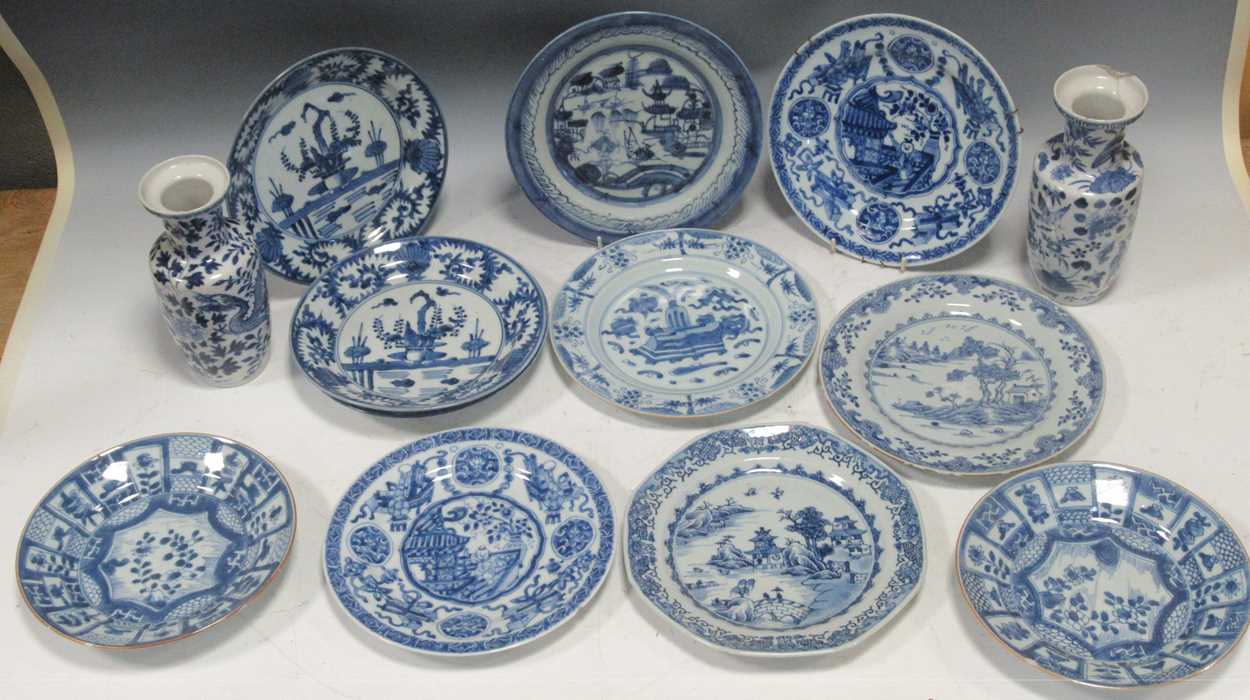 Lot 9 - Ten Chinese blue and white plates, mainly 18th...