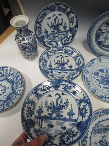 Lot 9 - Ten Chinese blue and white plates, mainly 18th...