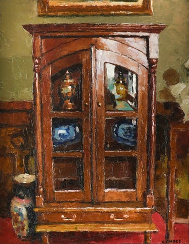Lot 253 - Richard Combes, Interior with glazed cabinet,...