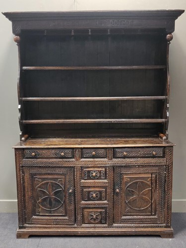 Lot 345 - An 18th century and later oak dresser, 200 x...