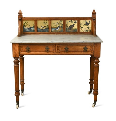 Lot 693 - A Victorian pitch pine marble top washstand