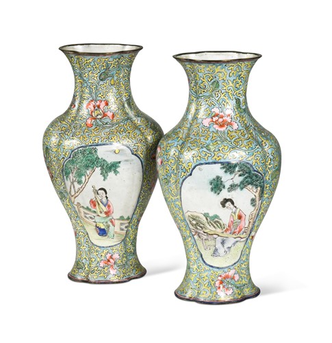 Lot 87 - A pair of Chinese Canton enamel vases, 20th century