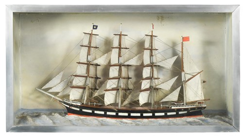 Lot 107 - A painted wood model of a four-masted Barque, 20th century