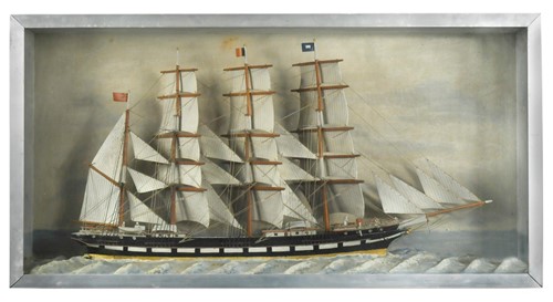 Lot 108 - A painted wood model of a four-masted Barque, 20th century