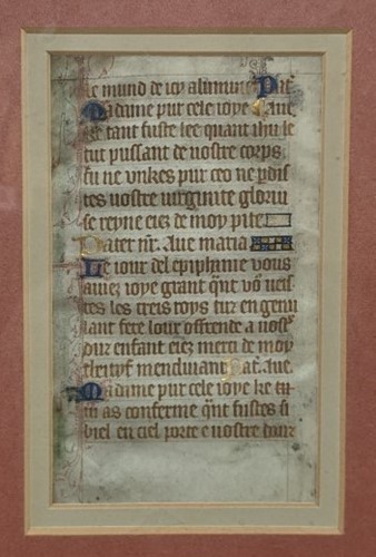 Lot 324 - A Medieval French illuminated vellum leaf,...