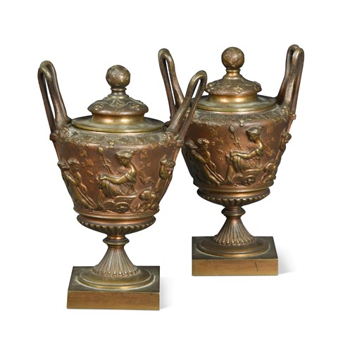 Lot 119 - A pair of bronze urns and covers, late 19th century