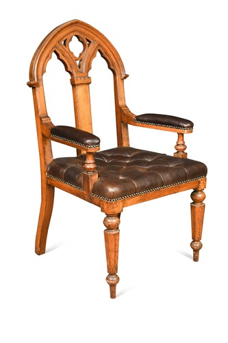 Lot 694 - A Puginesque Gothic oak armchair, late 19th century