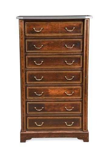 Lot 513 - A brass line inlaid Wellington chest stamped Edwards & Roberts, late 19th century