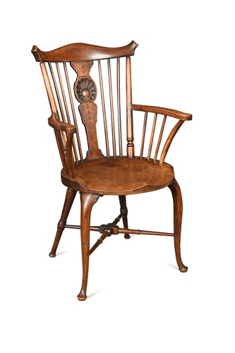 Lot 441 - A mahogany stick back armchair, 19th century