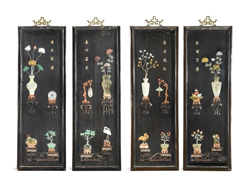 Lot 97 - A Chinese set of four hard stone panels, Republic Period or later