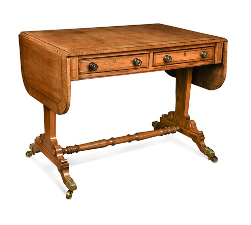 Lot 416 - A Regency style mahogany and brass line inlaid sofa table, late 19th century