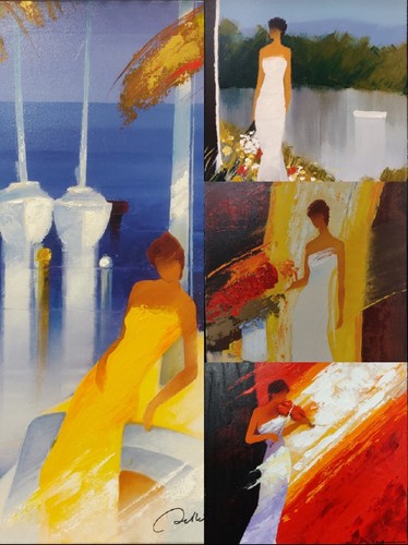 Lot 235 - Emile Bellet a group of four hand embellished...