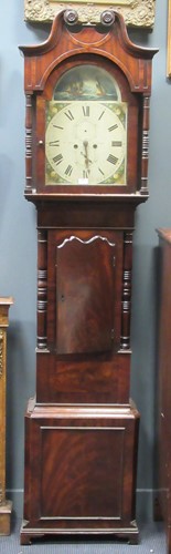 Lot 135 - A 19th mahogany long case clock, the painted...