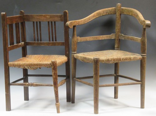 Lot 430 - Two 19th century child's corner rush seated...