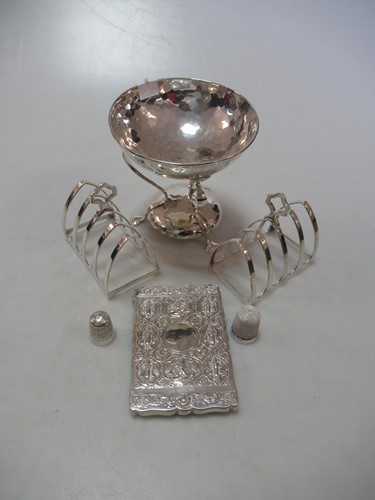 Lot 178 - Pair of silver toast racks, a silver pedestal...