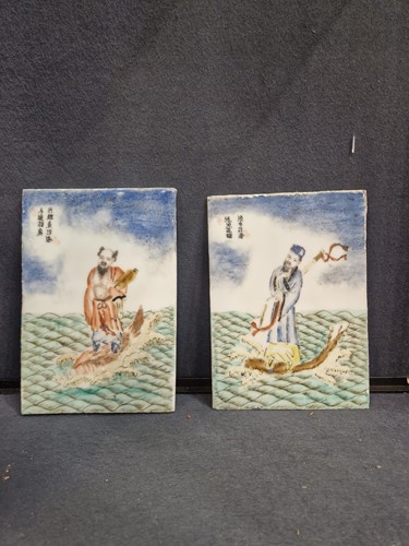 Lot 43 - A set of eight Chinese porcelain painted tiles, late Qing Dynasty/early Republic period