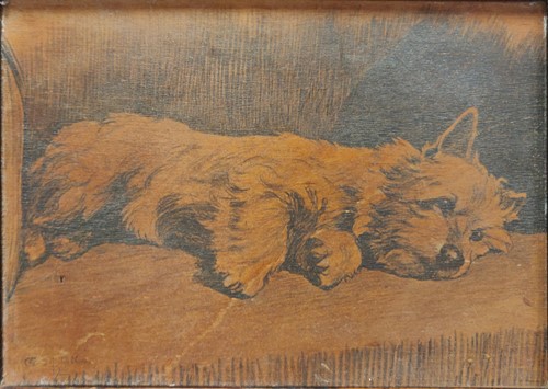 Lot 369 - Cecil Aldin West Highland Terrier ink on wood...