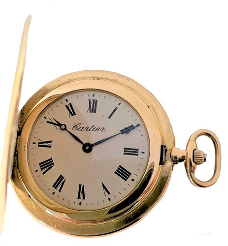 Lot 290 - Cartier - An 18ct gold exceptionally slim hunter dress pocket watch