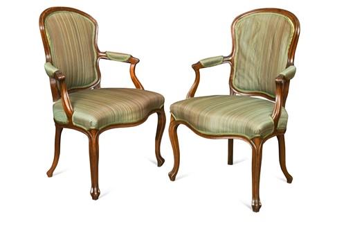 Lot 535 - A near pair of George III style mahogany open armchairs, 19th century
