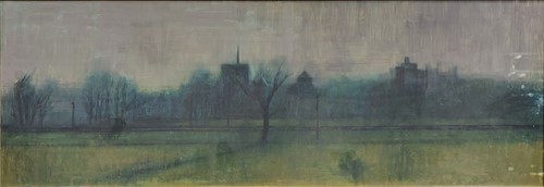 Lot 274 - A park in the mist oil on board 32 x 92cm