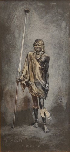 Lot 276 - A Masai Warrior mixed media 36 x 18cm