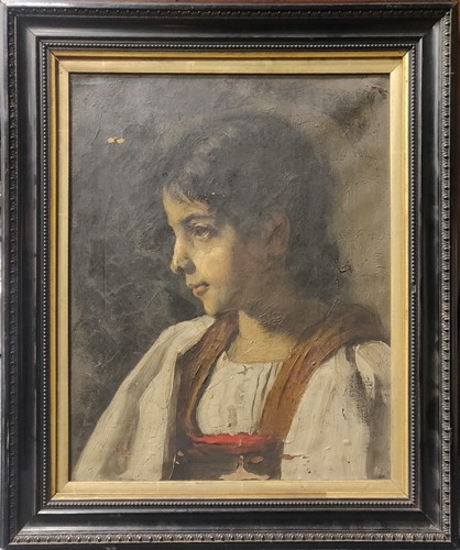 Lot 338 - Portrait of a girl oil on canvas 45 x 35cm