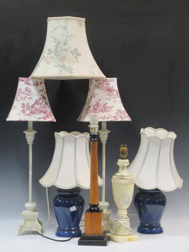 Lot 111 - A pair of blue Denby ceramic lamps, a pair of...