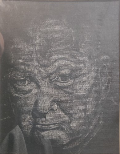 Lot 283 - Portrait of Winston Churchill oil on board 24...